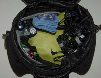Inside of tank bag with organizers